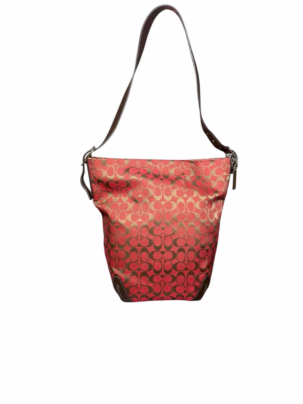 Coach 6083 Signature C Hobo Shoulder Bag Red Brown Canvas Leather Trim G15-608